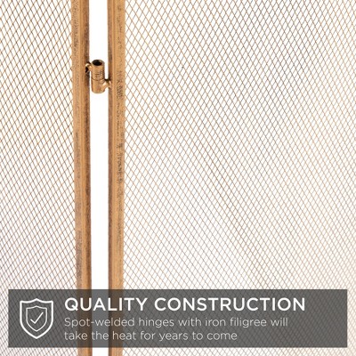 Antique Gold Three-Panel Steel Mesh Fireplace Screen
