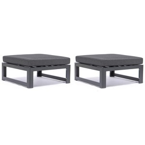 LeisureMod Chelsea Outdoor Patio Ottomans Set of 2, Black Aluminum with Cushions – Weather-Resistant Footstools for Patio and Garden - 1 of 4