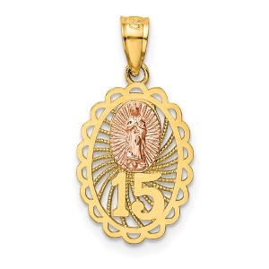 Black Bow Jewelry 14k Two Tone Gold Sweet 15 Our Lady of Guadalupe Pendant, 10 x 23mm - 1 of 4