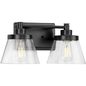 Progress Lighting Hinton 2-Light Matte Black Steel Bath Vanity with Seeded Glass - 1 of 1