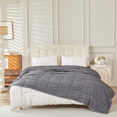 Solid Color Checkered Cooling Blanket, Lightweight & Breathable Summer Quilt, Washable Cooling-Tech Fabric, 86"x79", Grey