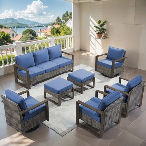 Buenhomino Outdoor Patio Furniture Set-7 Pieces All-Weather Wicker Outdoor Furniture with Swivel Patio Chairs Patio Conversation Sets for Porch Deck - 1 of 4