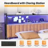 Karl Home Twin Full Queen King Size Headboard, Adjustable Upholstered Headboard with 2 Tier Shelves and Pegboard with Charging Stations and LED Lights - 2 of 4