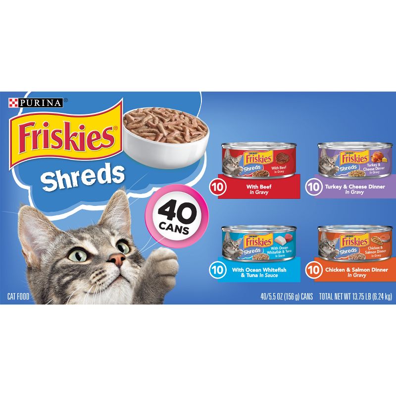Friskies Shreds In Gravy with Chicken, Beef, Salmon, Turkey, Fish and Seafood Flavor Wet Cat Food Variety Pack - 5.5oz/40ct, 3 of 4