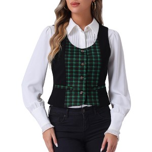 Allegra K Women's Vintage Plaid Button-Down Work Dressy Waistcoat Vests - 1 of 4