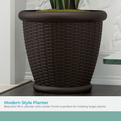 Java Brown Resin Wicker Round Indoor/Outdoor Planter Set