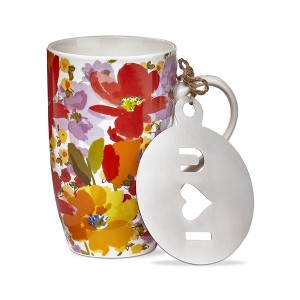 TAG Springtime Floral Red Yellow Purple Flowers on White Background Mug & Stencil Set for Coffee Tea and Coco, 22 0z. - 1 of 3
