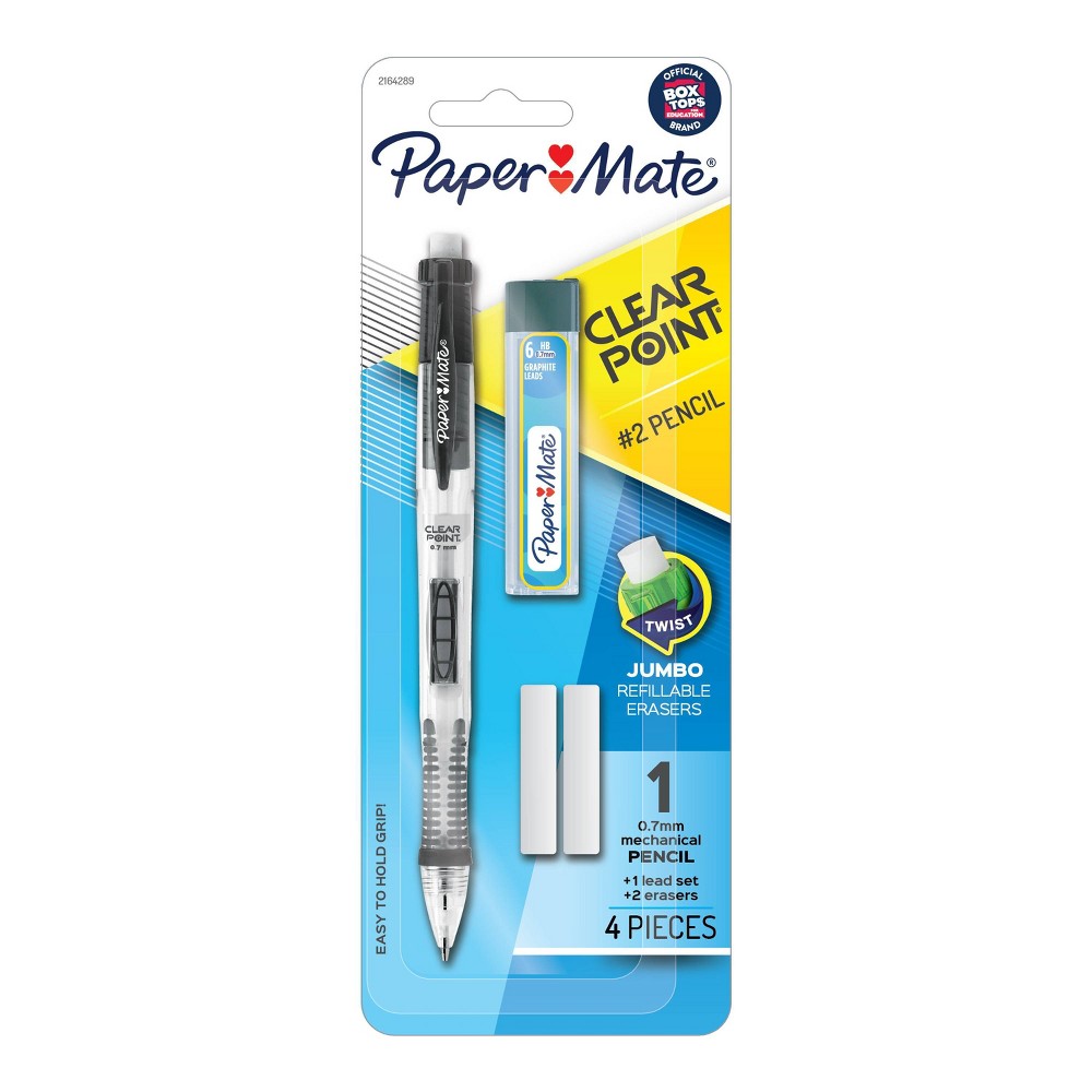 Paper Mate Profile 1pk #2 Mechanical Pencil with Eraser & Refill 0.7mm Black: Stationery, Office, Plastic, Multicolor