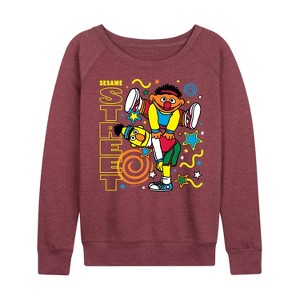 Women's - Sesame Street - Bert Ernie Street Lightweight French Terry Wide Neck Long Sleeve Graphic Shirt - 1 of 4