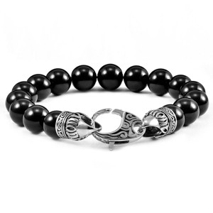 Crucible Men's Onyx Stone Bead Antiqued Lobster Clasp Bracelet (10mm) - 8" - 1 of 4