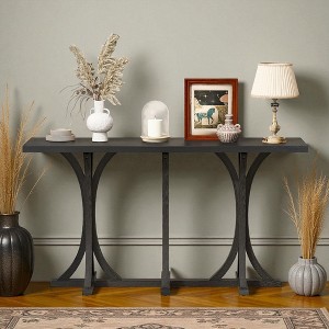 Mshliw 59.8'' Farmhouse Console Table with Oak Veneer Top & Curved Rubber Wood Legs, Entryway Sofa Table for Living Room, Hallway, Dining Room - 1 of 4