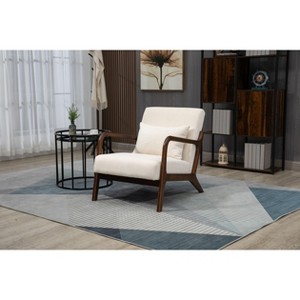 PAGED Accent Chair with Wood Frame, Mid Century Modern Living Room Chairs with Waist Cushion, Reading Armchair for Living Room - 1 of 4