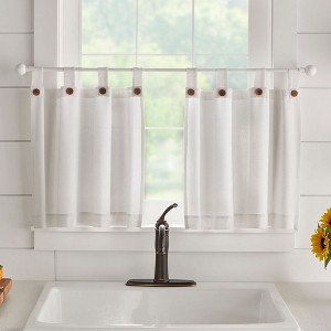 Elrene Tucker Solid Button Tab Top Window Kitchen Tier Set of 2 - Elrene Home Fashions - 1 of 3