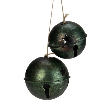 Melrose 2ct Green and Brown Jingle Bell Drop Christmas Ornaments 13.25"