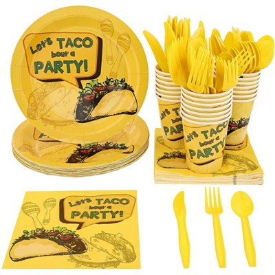 Blue Panda 24 Set Mexican Taco Fiesta Party Pack Supply Plate Knives Spoon Fork Napkin Cup