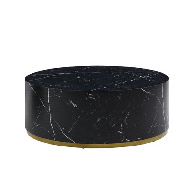 35.43" Faux Marble with Metal Base Round Modern Coffee Table with Gold Base and Accent Table