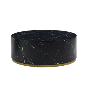 35.43" Faux Marble with Metal Base Round Modern Coffee Table with Gold Base and Accent Table - 1 of 4
