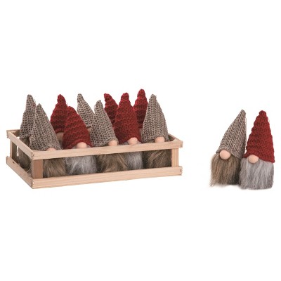 Transpac Polyester 10.75 in. Multicolor Christmas Plush Santa Gnome Ornaments Set of 12 In Crate