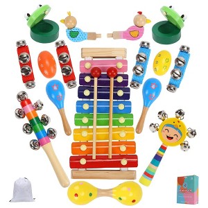 Kids Musical Instruments, Wooden Percussion Toys for Boys and Girls, Toddler Music Toy Set with Xylophone and Maracas - 1 of 4