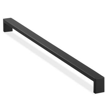 Cauldham Solid Stainless Steel Cabinet Hardware Square Pull Matte Black (16-3/8" Hole Centers) - 2 Pack