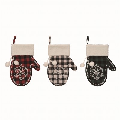 Transpac Polyester Multicolor Christmas Plaid Mitten Stocking Set of 3