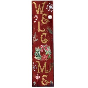 HomeRoots 36" Red Gold And Green Christmas Wreath Solid Wood Welcome Porch Sign - 1 of 4