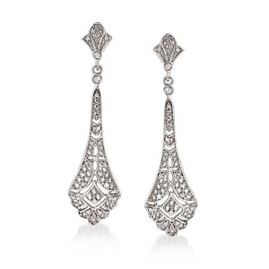 Ross-Simons 0.15 ct. t.w. Diamond Openwork Drop Earrings in Sterling Silver - 1 of 4