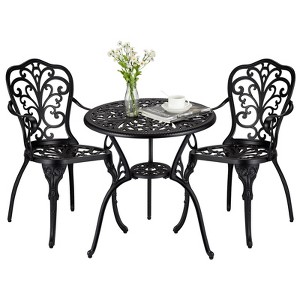 TROPOW 3 Piece Bistro Set, Outdoor Bistro Table and Chairs Set of 2, Rust-Resistant Cast Aluminum All Weather Patio Outdoor Bistro Set with Umbrella - 1 of 4
