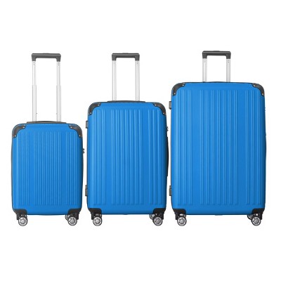 FURNIinspire Bag And Luggage Sets 3 Piece Rolling Luggage, Hard Shell Travel Suitcases Set with Wheels Telescopic Handle, Blue, 21.06"*11.42"*30.12"