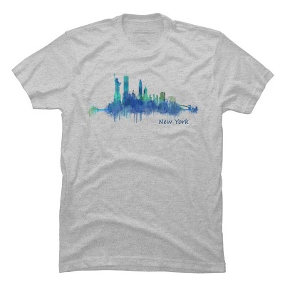 Men's Design By Humans New York City Skyline v05 Cityscape Watercolor By HQPhoto T-Shirt