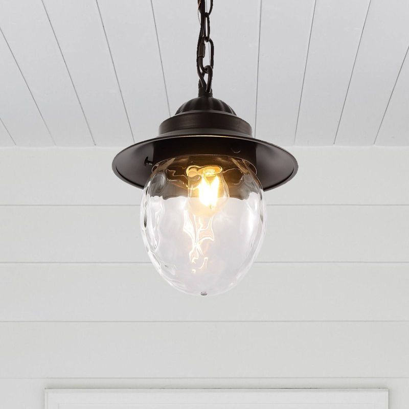 8.25&#34; 1-Light Manteo Farmhouse Industrial Iron/Glass Outdoor LED Pendant Oil Rubbed Bronze/Clear - JONATHAN Y, 6 of 12