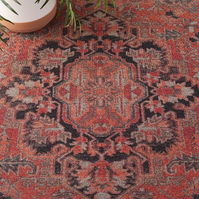 Journey Red and Navy Synthetic Washable Runner Rug