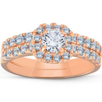 Pompeii3 1 1/4 Ct Diamond Cushion Halo Engagement Wedding Ring Set 14k Rose Gold