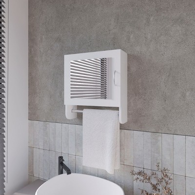 FURNIinspire Utility Storage Cabinets Bathroom Wall Cabinet With Towel Bar, Mirror, Pine Medicine Cabinet, Small Cabinet, White, 5.7"*17.7"*19.7"