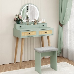 Brafabhome Makeup Vanity Desk with Lighted Mirror & Cushioned Stool, Modern Dressing Table Set with 4 Drawers & Storage Shelf for Bedroom Makeup Room - 1 of 4
