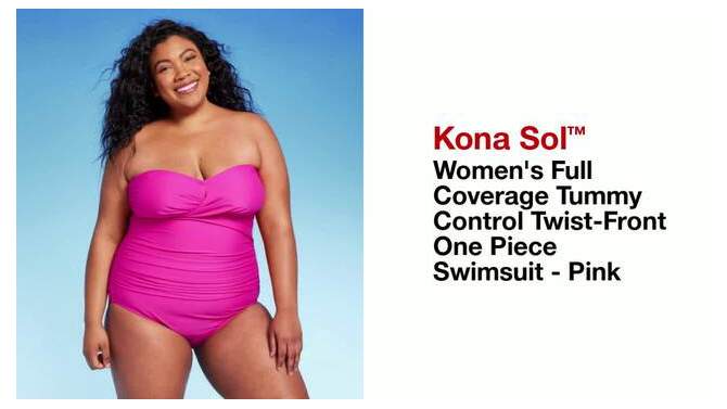 Women's Full Coverage Tummy Control Twist-Front One Piece Swimsuit - Kona Sol™ Pink, 2 of 6, play video