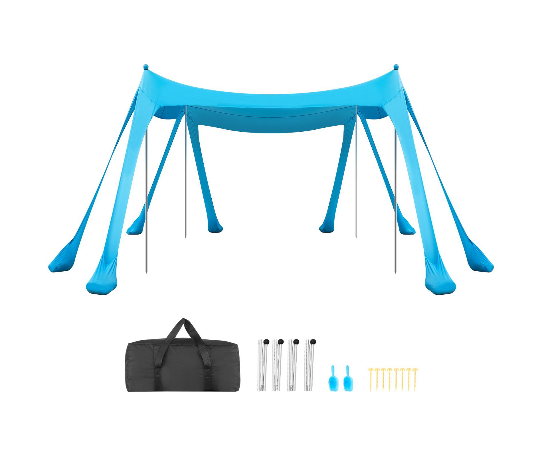 10 x 10 ft Beach Canopy Tent UPF 50+ 6.6 ft Tall 8 Sandbags Stretch Lycra Fabric Blue