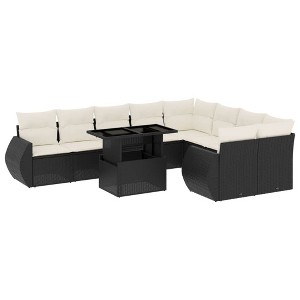 vidaXL 10 Piece Patio Sofa Set with Cushions - Black and Cream - 1 of 4