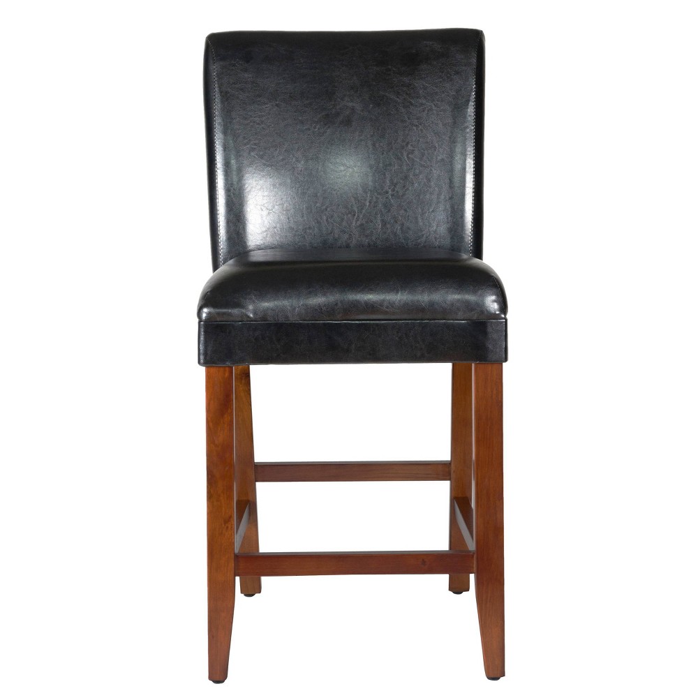 Photos - Chair 24" Faux Leather Luxury Counter Height Barstool Black - HomePop