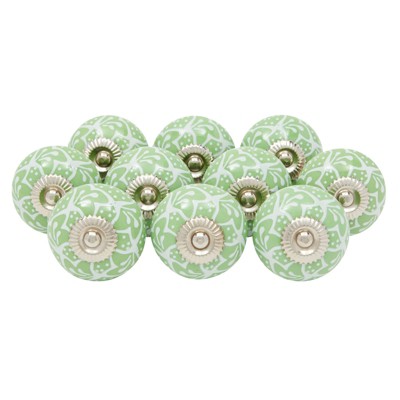 Okuna Outpost 10 Pack Green Ceramic Knobs for Dresser Drawers, Kitchen & Bathroom Cabinets, 1.5-1.75 in