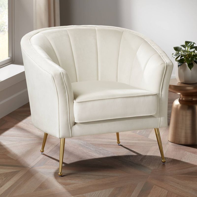55 Downing Street Leighton White Velvet and Gold Tufted Accent Chair, 2 of 10