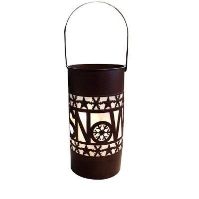 Sterling 15" Shimmering LED Lighted Snow Battery Operated Christmas Lantern - Brown