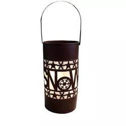Sterling 15" Shimmering LED Lighted Snow Battery Operated Christmas Lantern - Brown