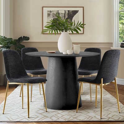 5 PCS Dining Table Set for 4 Modern Wood Round Table With 4 Upholstered Chairs for Dining Room,Farmhouse,Kitchen-Tanpinhause