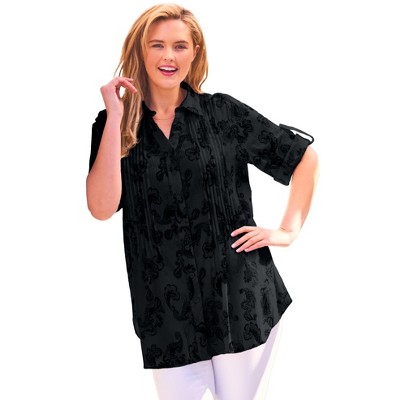 Woman Within Plus Size Pintucked Button Down Gauze Shirt