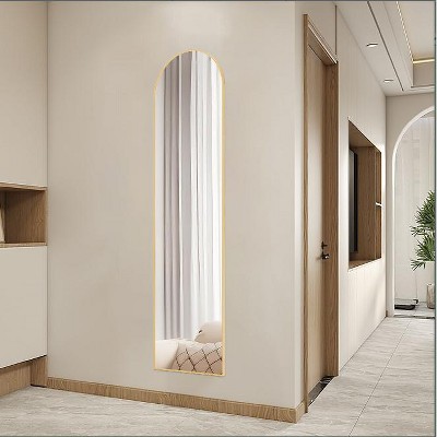 DOMETOUR Floor Standing Mirror Arched 59'' Full Length Wall Mirror with Stand Aluminum Alloy Thin Frame for Bedroom and Living Room