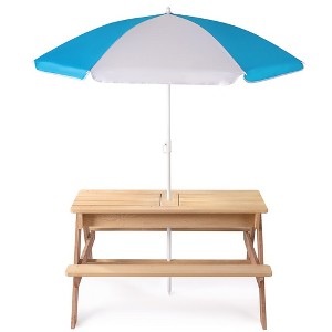 37.00"Kids Outdoor 3-in-1 Wooden Picnic Table With Umbrella, Convertible Sand & Wate,Gray - 1 of 4