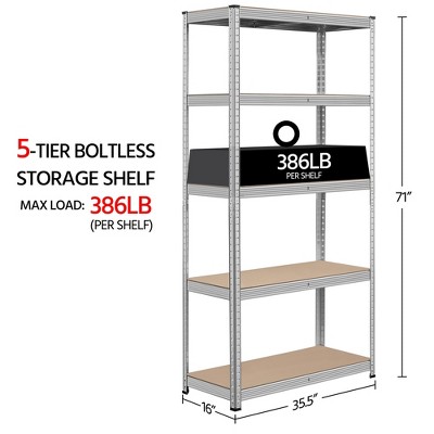Yaheetech 71in Silver 5-Tier Metal Storage Rack with Adjustable Shelves