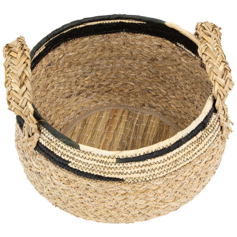 Northlight Set of 3 Khaki and Black Braid Weave Seagrass Storage Baskets with Handles 13.75", 3 of 7