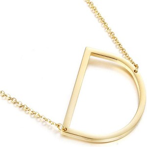 Large Sideways Initial Pendant Necklace 18K Gold Plated Stainless Steel - 1 of 4
